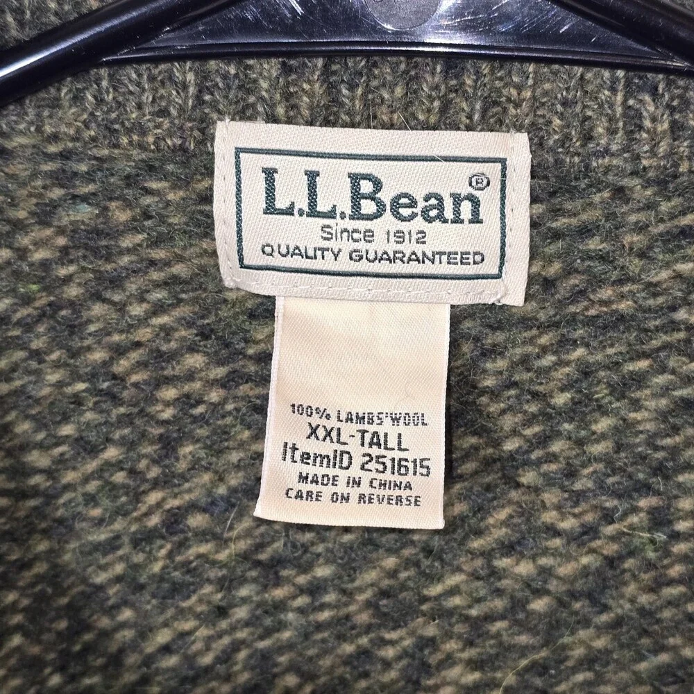 L.L. Bean Lambswool Sweater XXL Tall Green Mock Neck Button Pullover Men’s